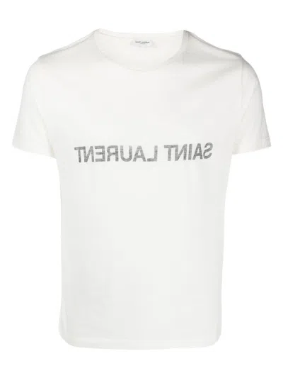 Shop Saint Laurent Men's Cotton Crew-neck T-shirt In White