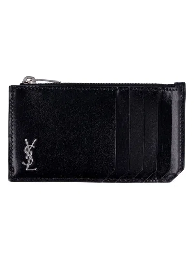 Saint Laurent Tiny Cassandre Fragments Cardholder In Black