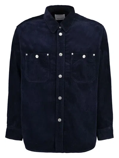 Isabel Marant Wool Corduroy Overshirt With Velvet Pockets In Blue