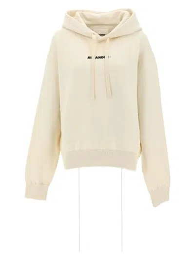 Jil Sander Cotton Hooded Sweatshirt In Panna