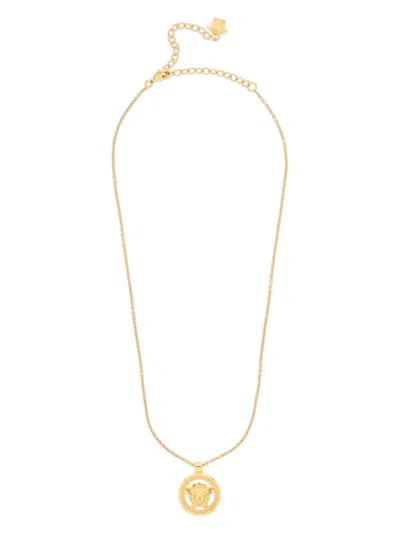 Versace Mens Lion Head Round Gold Adjustable Necklace In Gold