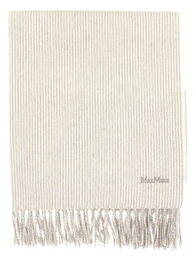 Max Mara Embroidered Hem Fringe Scarf For Women In Beige