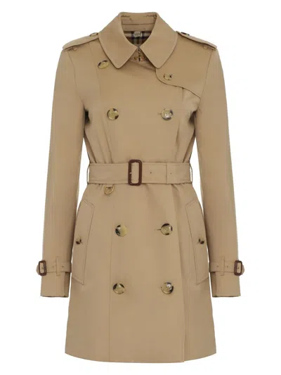 Burberry Women Beige Gabardine Heritage Chelsea Trench Coat In Beige