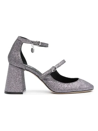 Msgm Logo Charm 90 Glittered Pumps In Silver