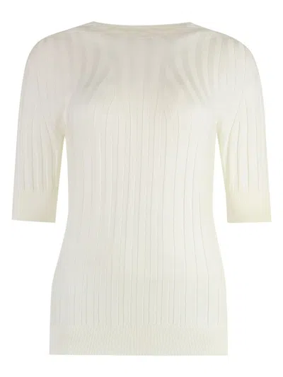 Peserico Ribbed Knit T-shirt In White