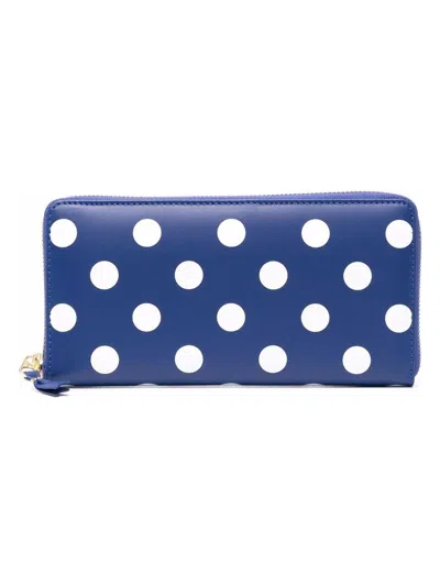 Comme Des Garãons Wallet Women's Navy Polka Dot Raffia Purse In Blue