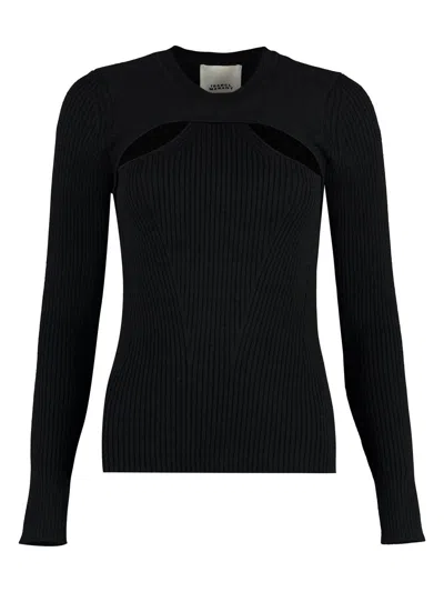 Isabel Marant Merino Wool Crew Neck Sweater With Cut-out Front In Black