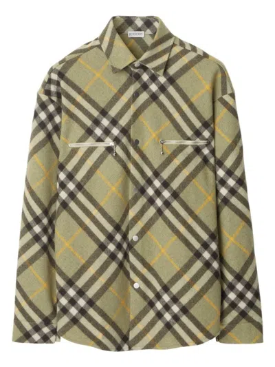 Burberry Checked Wool-blend Shirt Jacket In Hunter
