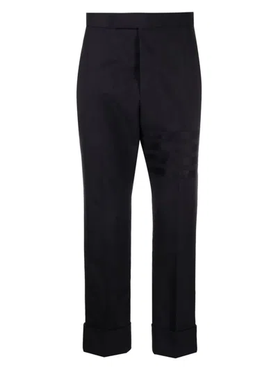 Thom Browne Tailored Blue Wool Trousers With Tricolor Detail In Blue