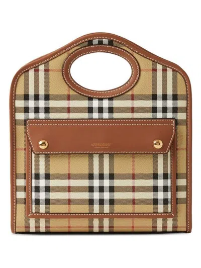 Burberry Woman Printed Canvas And Leather Mini Pocket Handbag In Brown