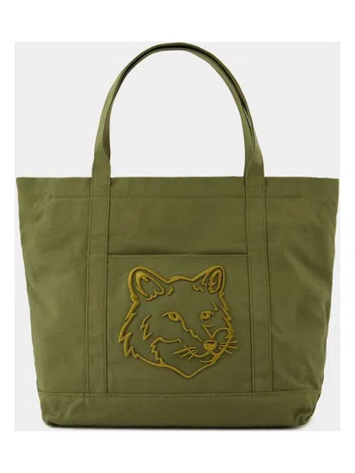Maison Kitsunã© Fox Head Large Shopper Bag In Green
