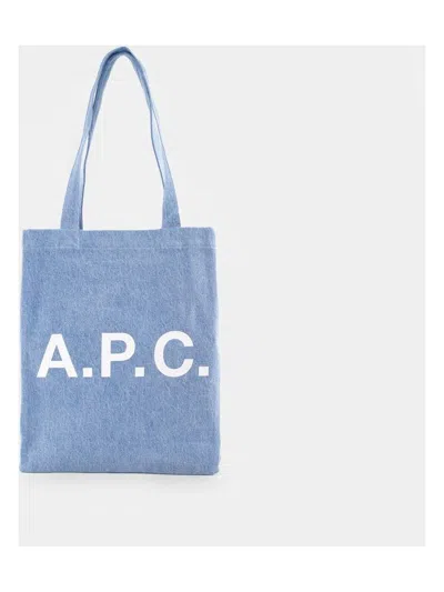 Apc Lou Logo-print Denim Tote Bag In Blue