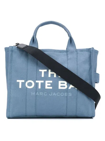 Marc Jacobs Light Blue Canvas Traveler Tote Handbag With Logo Print In Blue