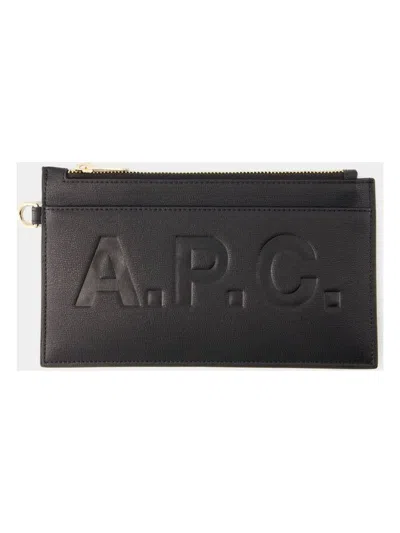 Apc Logo-debossed Faux-leather Clutch Bag In Black