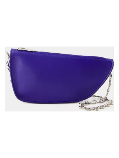 Burberry Leather Micro Shield Sling Bag With Chain Shoulder Strap In Blue