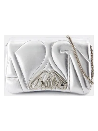 Alexander Mcqueen The Seal Mini Metallic Leather Crossbody Bag In Silver