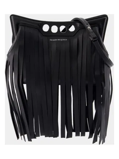 Alexander Mcqueen Stylish Mini Peak Fringed Crossbody Bag In Black