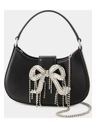 Self-portrait Black Hobo Bag With Swarowski Bow Detail In Glossy Leather Woman In Black
