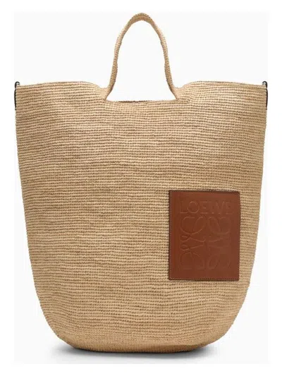 Loewe Handbag With Natural Raffia And Brown Leather Details In Beige