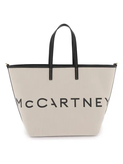 Stella Mccartney Ecru Cotton-blend Tote Bag With Logo In White