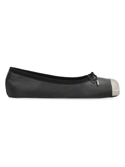 Alexander Mcqueen Black Ballet Flats With Metallic Toe In Smooth Leather Woman In Black