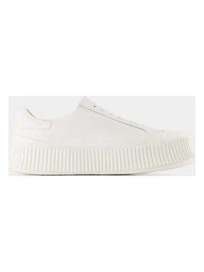 Jil Sander Light Beige Leather Chunky Rubber Platform Sole Sneaker In Beige