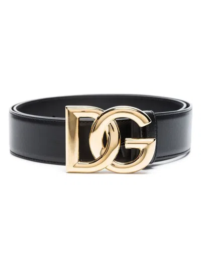 Dolce & Gabbana Dg Logo Buckle Leather Belt In Black