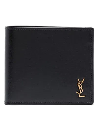 Saint Laurent Noir Cassandre Logo Plaque Wallet In Black
