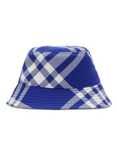 Burberry Checkered Wool Blend Bucket Hat With Two Air Vents In Blue