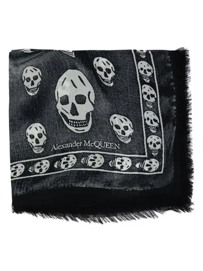 Alexander Mcqueen Skull-print Silk Scarf In Black