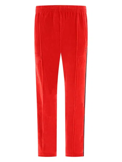 Needles Ribbed Texture Track Trousers With Side Stripes In Red