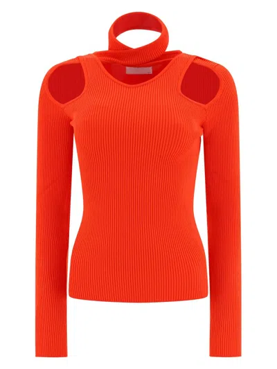 Coperni Red Top With Unique Cut-out Design And Ribbed Texture In Red