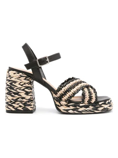 Shop Castaã±er Women's Vicen Raffia Heel Sandals In Black