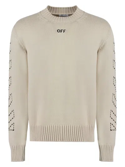 Off-white Off White™ Beige Crew Neck Sweater With Stitching In Beige