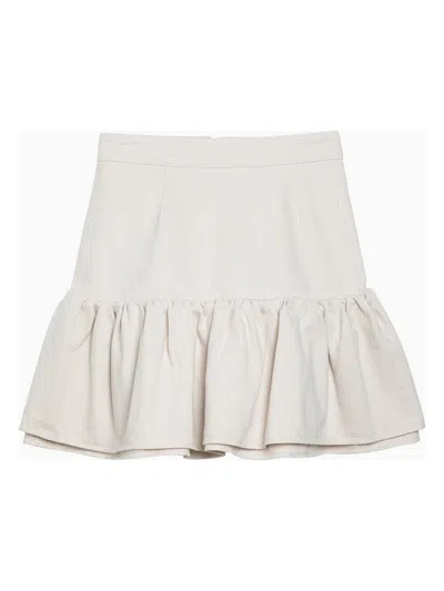 Patou White Cotton Flounced Mini Skirt In White
