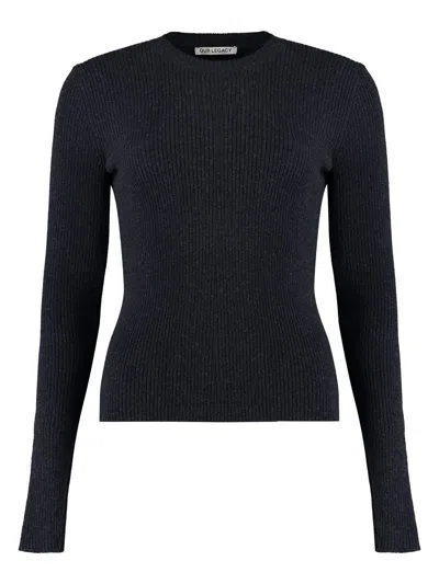 Our Legacy Long-sleeve Fitted Black Sweater With Ruched Detailing In Grey