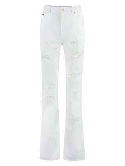 Dolce & Gabbana Destroyed-effect Cotton Denim 5-pocket High-rise Jeans In White