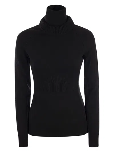 Moncler Wool  Fleece Polo Neck Jumper In Black