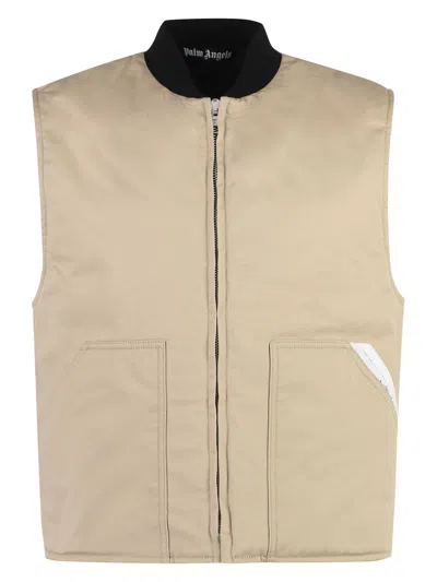Palm Angels Full Zip Field Vest In Neutral