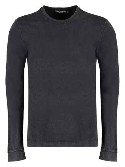 Dolce & Gabbana Long Sleeve Cotton T-shirt In Black