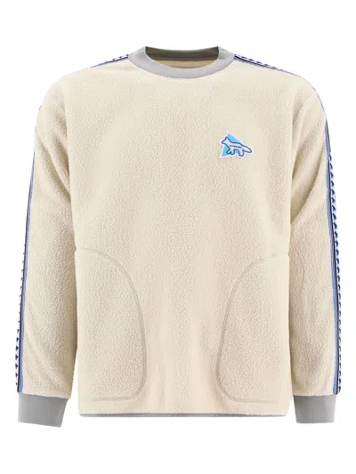 And Wander Textured Fleece Sweater With Contrasting Accents In White