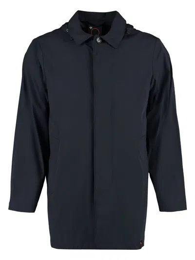 Aspesi Hooded Techno Fabric Raincoat In Blue