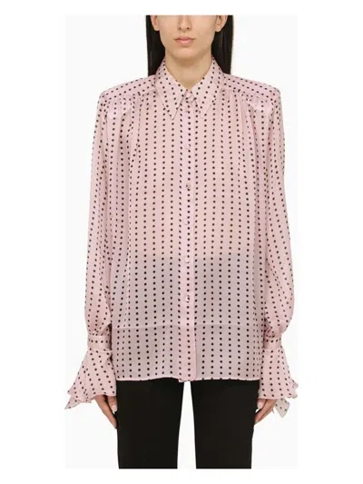 The Andamane Pink Semi-transparent Silk Polka Dot Shirt Women In Pink