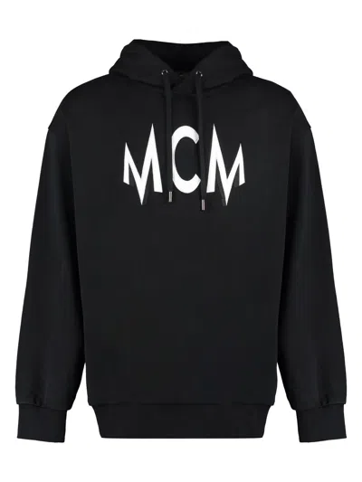 Mcm Floral Print Logo Hoodie In Organic Cotton In Black