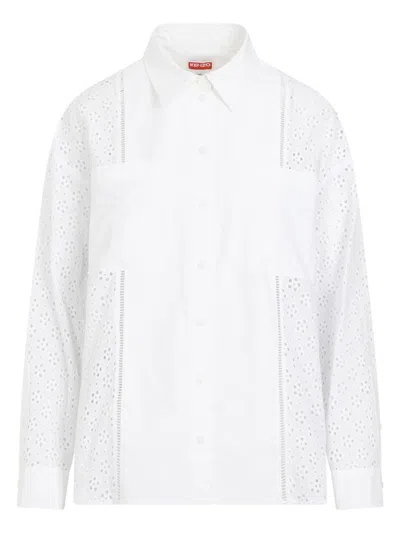 Kenzo Paneled Broderie Anglaise Shirt In White