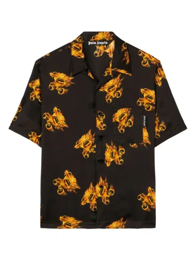 Palm Angels Burning Monogram Shirt In Blackgold