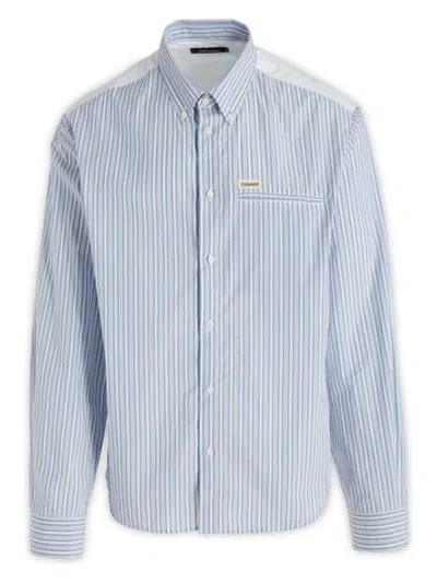 Dsquared2 Cotton Shirt With Striped Pattern And Button-down Collar In Light Blue,white,blue