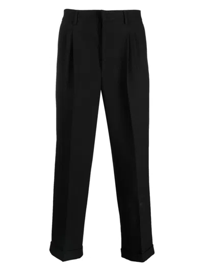 Ami Alexandre Mattiussi Wool Wide-leg Pant Cropped Length In Black