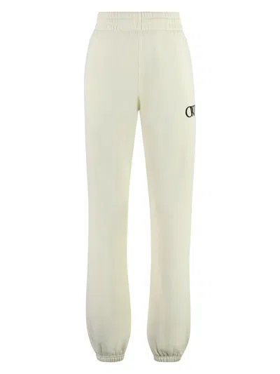 Off-white Cotton Sweatpants For Women With Velvet Print And Elastic Cuffs In Panna