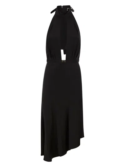 Elisabetta Franchi Women's Satin Midi Dress With Asymmetric Skirt In Black